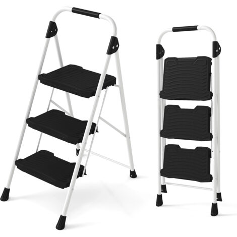 COSTWAY 3 Step Ladder Folding Step Stool with Cushioned Handrail-Black
