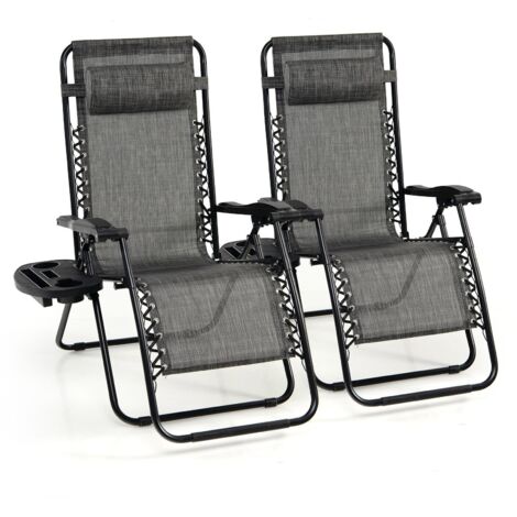 COSTWAY Set of 2 Folding Zero Gravity Chairs Outdoor Patio Recliners Removable Headrests (1/5)