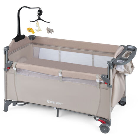 COSTWAY 5-in-1 Baby Bassinet Bedside Sleeper Portable Pack and Play-Khaki