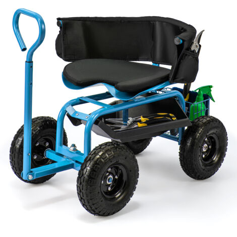 COSTWAY Rolling Garden Cart Scooter Outdoor Heavy-Duty Gardening Cart-Blue
