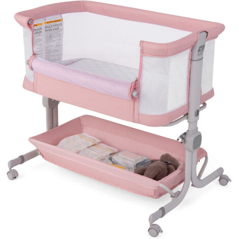 COSTWAY Baby Bassinet Bedside Sleeper Bedside Crib w/Storage Shelf-Pink