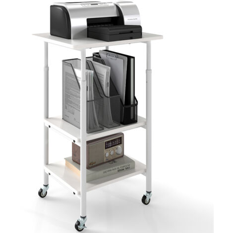 COSTWAY Height Adjustable Printer Stand 3-Tier Printer Cart w/Shelves-White (1/5)