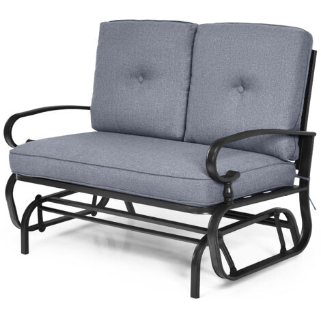 COSTWAY 2 Seats Outdoor Swing Glider Chair Patio Loveseat Glider w/Cushions-Grey