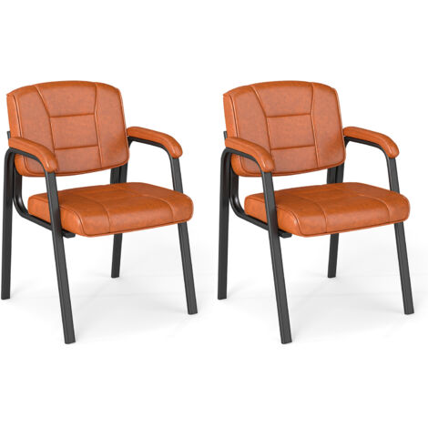 COSTWAY Set of 2 Big & Tall Guest Chair Waiting Room Chair Coffee (1/5)