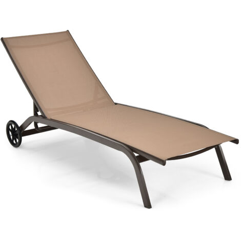 COSTWAY Adjustable Chaise Lounge Patio Lounge Chair with Smooth Wheels-Coffee