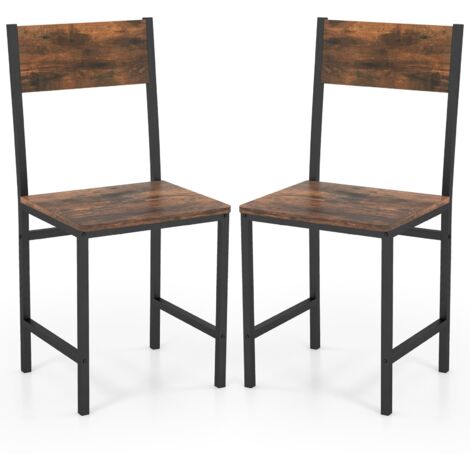 COSTWAY Set of 2 Dining Chairs Armless Dinner Chairs w/Metal Legs-Coffee (1/5)