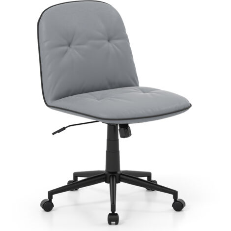 COSTWAY Armless Office Desk Chair Gray PU Leather Adjustable Height Swivel Rocking Computer Chair Grey (1/5)