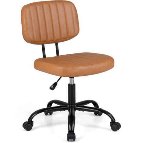 COSTWAY Ergonomic PU Leather Desk Chair Adjustable Height No Armrest Brown (1/5)