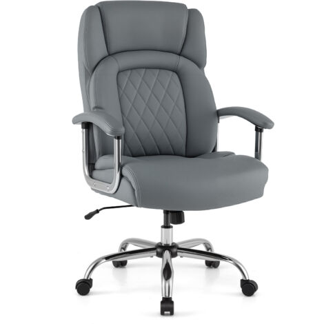 COSTWAY 227kg Leather Office Chair Adjustable Big & Tall Executive Chair-Grey