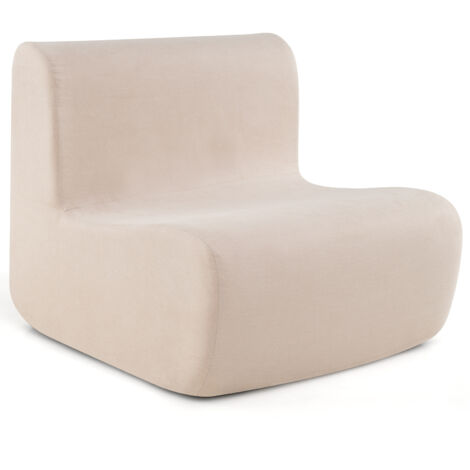 COSTWAY Bean Bag Chair with Velvet Fabric & Comfortable Support Beige (1/5)