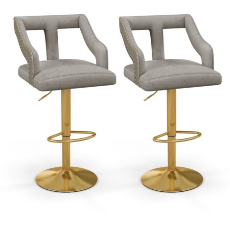 COSTWAY 2Pcs Bar Chairs Adjustable Swivel Bar Stool Dutch Velvet Dining Chair (1/5)