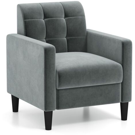 COSTWAY Mid Century Modern Velvet Accent Chair Upholstered Armchair (1/5)