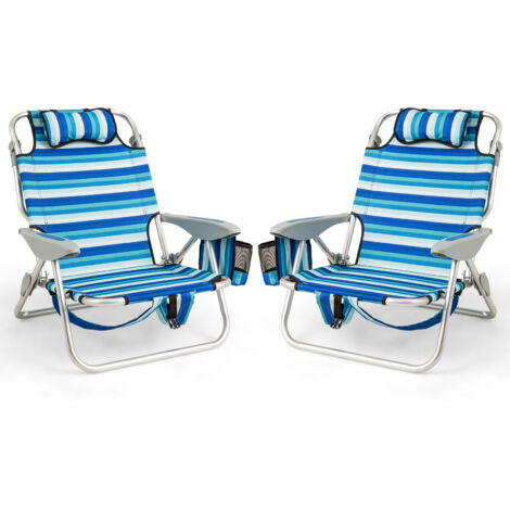 COSTWAY 2-Pack Aluminum Folding Beach Chair 4-Position Recliner Portable Green