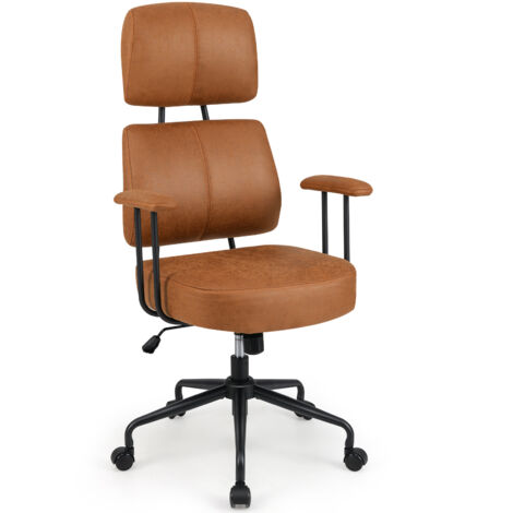 COSTWAY Ergonomic Office Chair Leathaire Computer Chair w/Rocking Backrest-Brown (1/5)