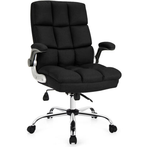 COSTWAY Linen Upholstered Executive Chair 135kg Big & Tall Office Chair-Black