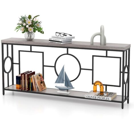 COSTWAY 2-Tier Mid-Century Modern Console Table Narrow Console Table (1/5)