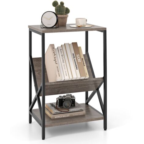 COSTWAY Record Holder Shelf 3-Tier Record Player Stand-Grey (1/5)