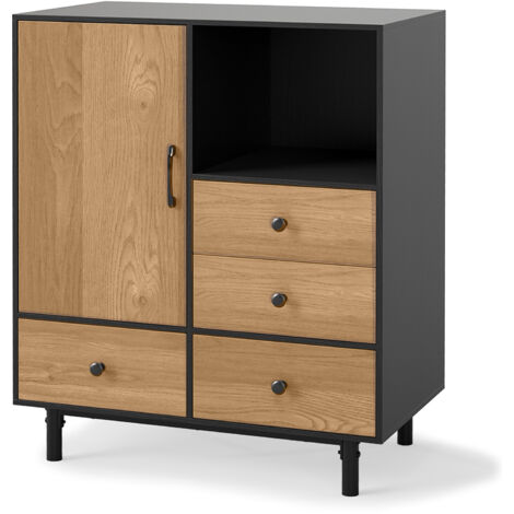 COSTWAY Buffet Sideboard Modern Storage Cabinet with 4 Drawers Black (1/5)
