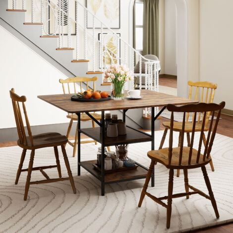 COSTWAY Rectangular Kitchen Dining Table with Storage Shelves 120x100cm Brown (1/5)