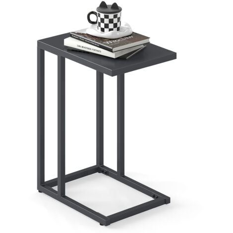COSTWAY C-Shaped Side Table Modern Industrial Metal End Table Gray