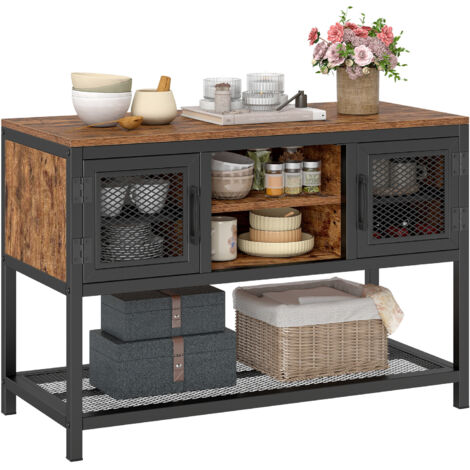 COSTWAY 90x40x61cm Industrial Console Table with 2 Open Compartments Brown (1/5)