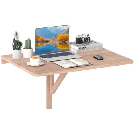 COSTWAY Wall Mounted Folding Table 80x60cm Drop-Leaf Floating Writing Desk (1/5)
