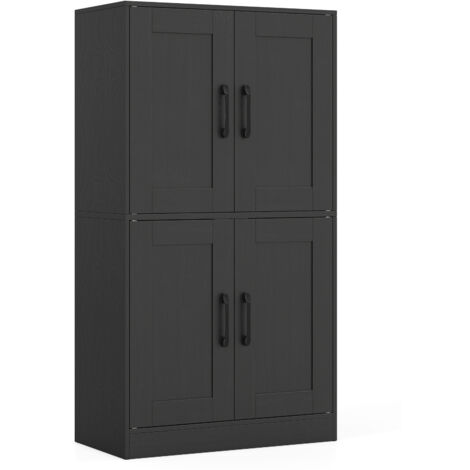 COSTWAY Pantry Cabinet Floor Storage Cabinet with Doors-Black (1/5)