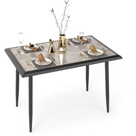 COSTWAY Sintered Stone Dining Table 44” Rectangular Kitchen Table-Grey (1/5)