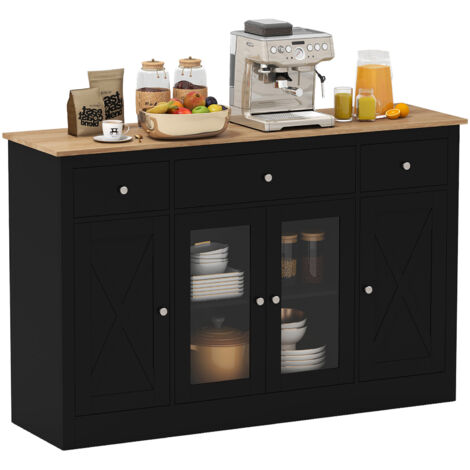 COSTWAY 55” Large Buffet Sideboard Kitchen Storage Cabinet w/3 Drawers-Black (1/5)