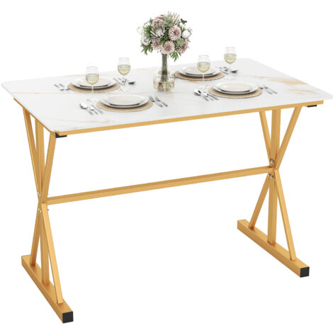 COSTWAY Sintered Stone Dining Table 44” Rectangular Kitchen Table w/ Metal Frame (1/5)