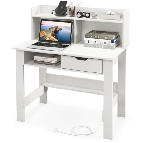 COSTWAY Computer Desk Home Office Study Writing Desk w/Power Outlets (1/5)