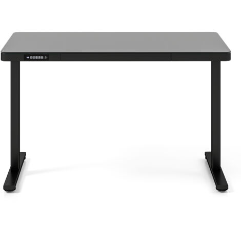 COSTWAY 120 x 60 CM Whole-Piece Glass Standing Desk with Drawers Black