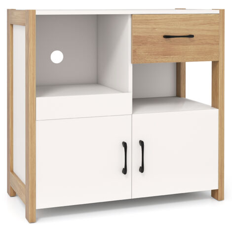COSTWAY Storage Cabinet Wooden Buffet Sideboard with 2 Doors & Drawer-White (1/5)