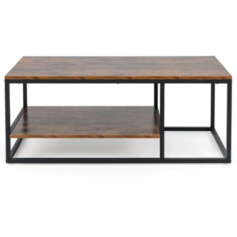COSTWAY 2-Tier Industrial Coffee Table 105 cm Rectangle Center Table-Brown (1/5)