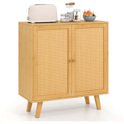 COSTWAY Bamboo Buffet Cabinet Boho Sideboard Storage Cabinet-Natural (1/5)
