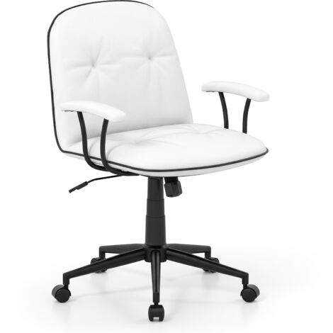 COSTWAY Adjustable Height Rocking Office Chair with Padded Armrests White (1/5)