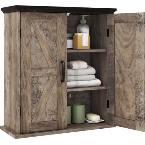 COSTWAY Bathroom Grey Wall Cabinet Farmhouse Medicine Cabinet Over The Toilet Storage Cabinet Wall Mounted (1/5)