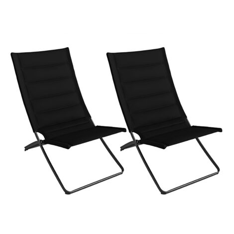 COSTWAY 2 Pack Folding Beach Chairs with Padded Seats Black for Camping Outdoor (1/5)
