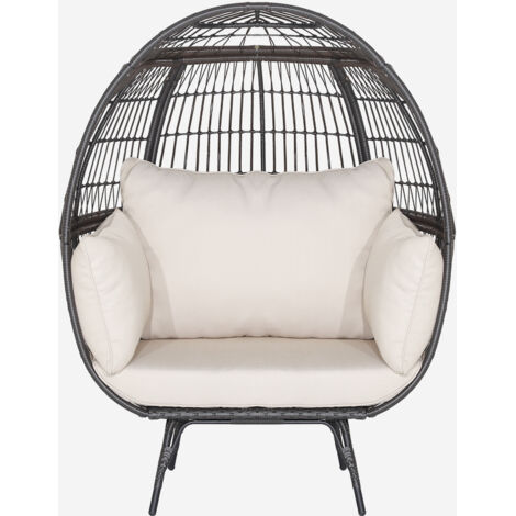 COSTWAY Oversized Patio Wicker Egg Lounge Chair with 4 Soft Cushions Navy