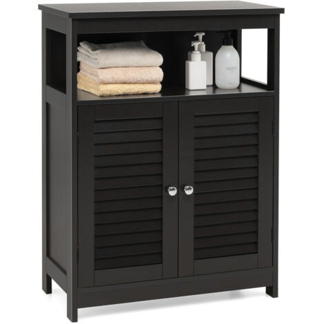 COSTWAY Bathroom Black Storage Cabinet Freestanding Side Organizer Cabinet w/ Adjustable Shelf