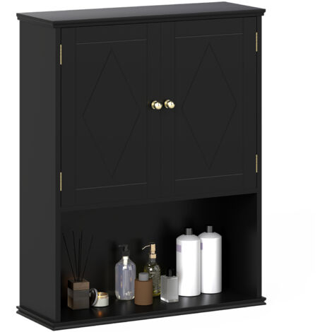 COSTWAY Bathroom Wall Cabinet 2-Door Wall Mounted Medicine Cabinet-Black (1/5)