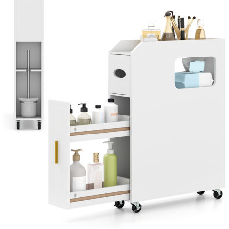 COSTWAY Small Bathroom Storage Cabinet 16cm Narrow Slim Bathroom Organizer-White (1/5)