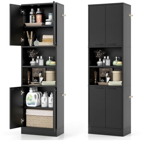 COSTWAY Kitchen Pantry Cabinet 190cm Tall Freestanding Cupboard w/Doors Black (1/5)