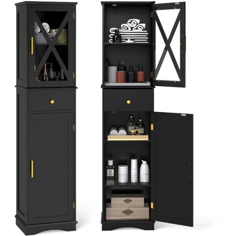 COSTWAY Freestanding Narrow Storage Cupboard Bathroom Tall Cabinet-Black (1/5)