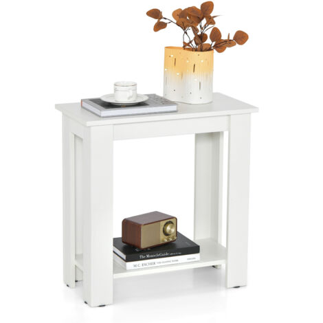 COSTWAY 2-Tier End Table Compact Side Table with Storage for Living Room Bedroom White (1/5)
