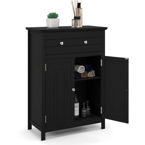 COSTWAY Bathroom Storage Cabinet Free Standing Bathroom Cabinet-Black (1/5)