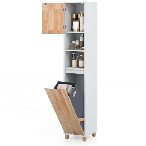 COSTWAY Tilt Out Laundry Hamper Cabinet Tall Bathroom Storage Organizer-White