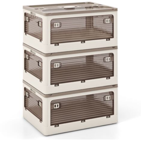 COSTWAY 3-Pack Stackable Storage Bins 24 Gallon Collapsible Plastic Container Box (1/5)
