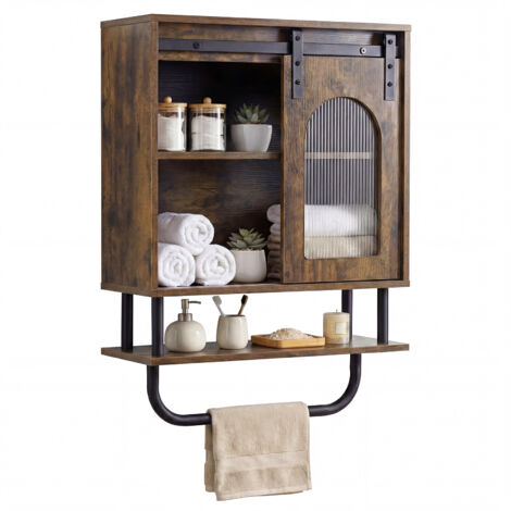 COSTWAY Bathroom Wall Cabinet Industrial Medicine Cabinet with Sliding Barn Door & Metal Hanging Bar (1/5)