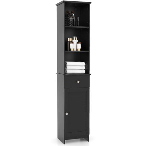 COSTWAY Freestanding Bathroom Storage Cabinet with 3 Open Shelves-Black (1/5)